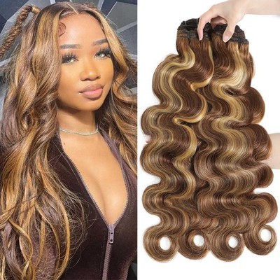 Human Hair Bundles 20 Inch Body Wave P4/27 Triple Weft Virgin Indian