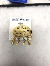 Vtg nos Danecraft gold tone enamel Paint Board dangling paints Pin