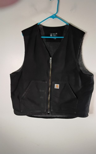 Chaleco Forrado Sherpa Negro Carhartt Para Hombre Talla Grande ¿Buen Estado? Ropa de trabajo Y2K Goth - Imagen 1 de 4