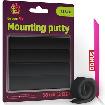 Mounting Putty 2oz - Black Sticky Tack - Removable & Reusable Adhesive 