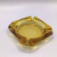 Vintage Ashtray Amber Yellow Glass 3.5” x 3.5” Made in the USA Coaster Trinket