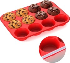Silicone Muffin Pan for Baking: 12 Cup Muffin Pan with Metal Reinforced Frame,