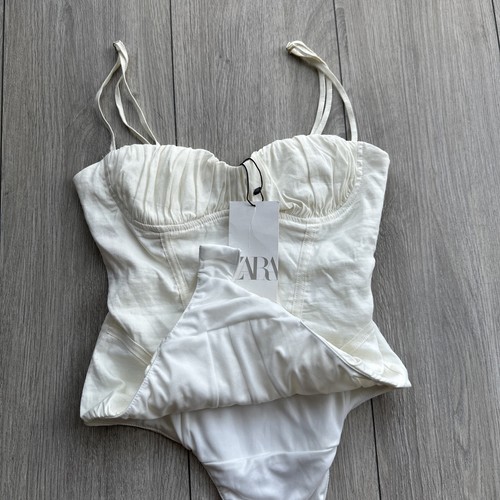 NEW ZARA linen blend Corset Bustier sweetheart ruched Top Ivory/cream - Size XS - Picture 11 of 19