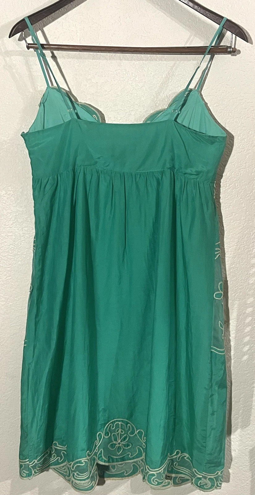 VALENTINO Abito slip seta con applicazioni in rete e pizzo verde smeraldo M foderato cotone anni 90 Y2K