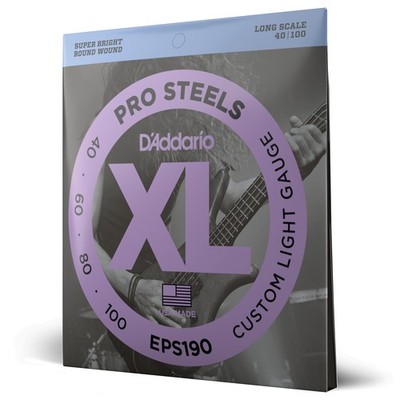 D'Addario EPS190 ProSteels Bassgitarrensaiten, Custom Light, 40-100, Long Scale