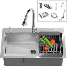 32X19 Inch Kitchen Sink with Faucet Combo Set,9"Deep Single Bowl Stainless Steel