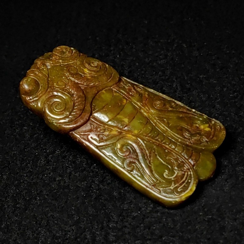 Chinese Old Jade Collectibles Hongshan Culture Jade Cicada Statue Pendant 7.7 CM