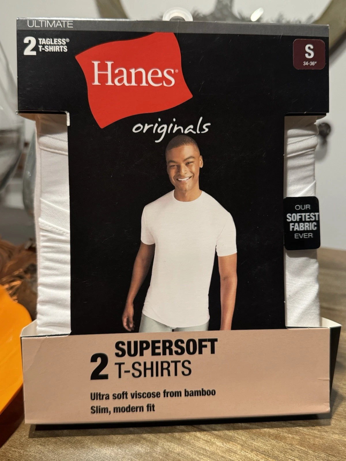 Hanes Originals Supersoft Tagless Bamboo Viscose T-Shirt White Small Crew Neck - product detail image 2