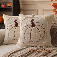 Fall Pillow Covers 18x18 18" x Pack of 2 , Beige Embroidery