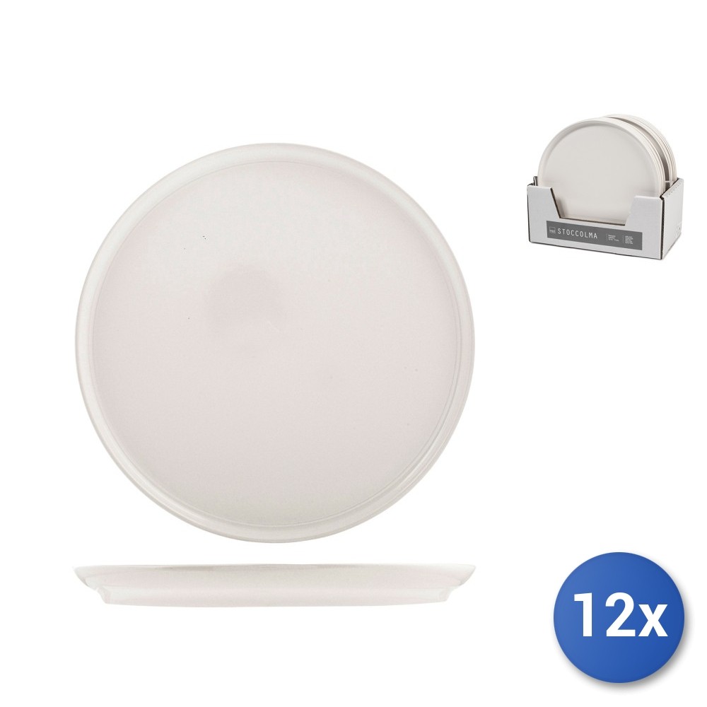 12x Flat Plates In Stoneware Stockholm, White, 28cm