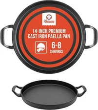 Chef Pomodoro Paella Pan 14 Inch - 14-inch Pan, Cast Iron Black 