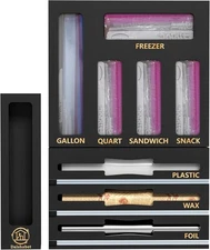 9 IN1 Bamboo Ziplock Bag Drawer Organizer with Cutter, Foil and Plastic Wrap 