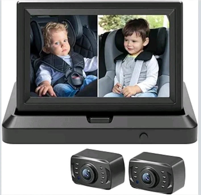 Baby Car Camera 1080P Dual-Channel Display with 2 Camera for 2 Kids Night Vision