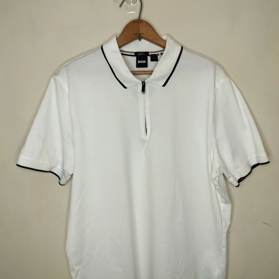 Polo Hugo Boss Polston Para Hombre XXL Cremallera Blanco Algodón Manga Corta Foto 2 de 4