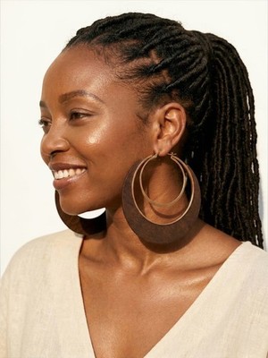 Afrozentrische Holz Creolen Gold Lagenlook Statement Ethno Schmuck