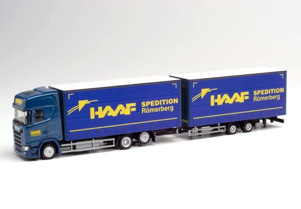 "Herpa 302028 - 1:87: Scania Cs 20 Hd Volumen-HäNgerzug \"Haaf Spedition\" - Neu"-image