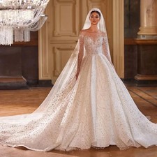Luxury Wedding Dress For Woman New Glitter Long Sleeve Princess Backless