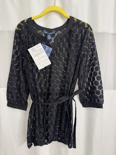 Susan Graver Blouse Black Lace Medium NWT Vintage QVC