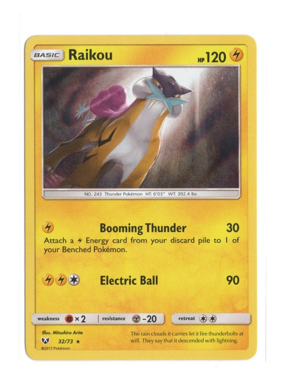 Pokemon Raikou 32/73 Shining Legends Holo Rare NM 2017 Sun & Moon English