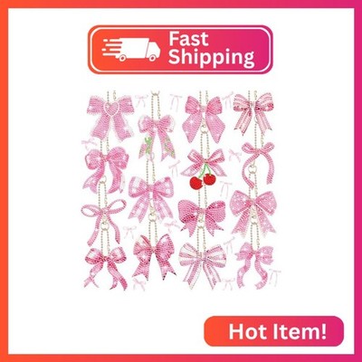 Siifert 15 Pcs Pink Bow Diamond Art Keychains Coquette Party Favors 5d Pink Bow
