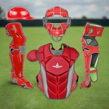 All Star MVP Pro Series Mask Adult 16+ Baseball Catchers Gear Set - Red