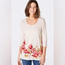J. Jill Pink and Cream Floral Striped Top