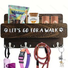 Wood Dog Leash Holder for Wall, Key Hangers with 4 Double Key Hooks, Dog Leas...
