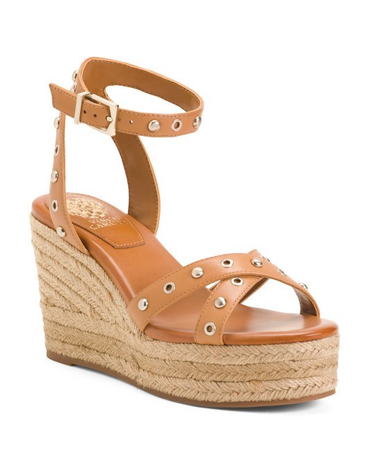 NEW VINCE CAMUTO Feegella Studded Ankle-Strap Platform Wedge Sandals sz 9.5