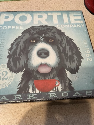 Portuguese Water Dog Portie Coffee Company Dark Roast Wall Decor 12” x 12”