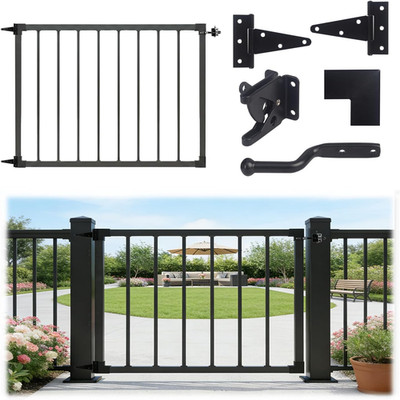 4Ft W Steel Deck Gate Kit for 42'' H Railing, Cuttable Black Textured Powder - Co