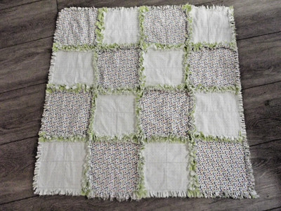 Shabby Chic Baby Toddler Rag Quilt Colorful Dots & Green on Green Back Handmade