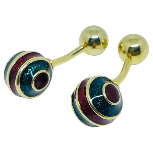 Gemelli design modernista smaltati tono oro vintage - Foto 1 di 5