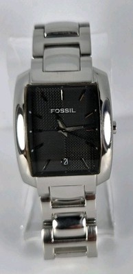 FOSSIL MEN'S STAINLESS STEEL WATER RESISTANT 5ATM BLACK DIAL RECTANGLE 