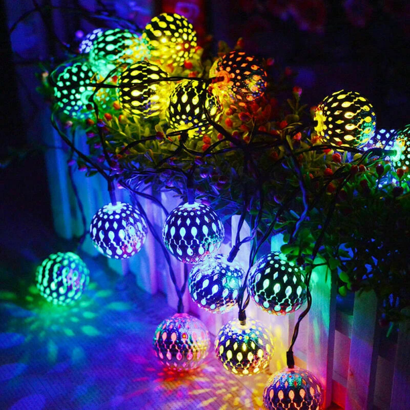 Moroccan Garden Solar String Lights Hanging Lantern Fairy LED