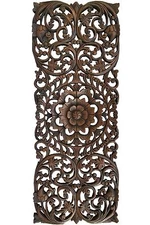 Rustic Home Decor Floral Wood Carved Wall Panels. Asian Wood Wall Decor Plaque.