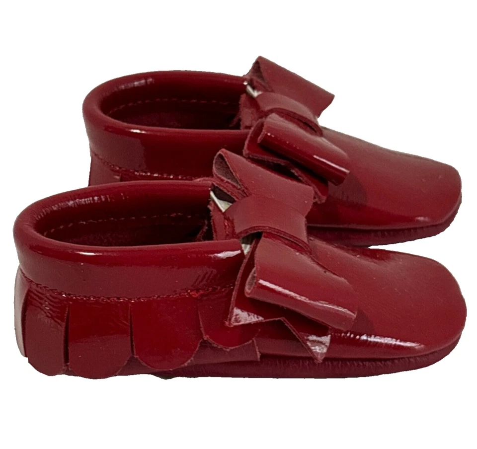 NEW Leather Red Mary Jane Shoe Moccasins Handmade Christmas Dress Baby 4" - Image 2 of 4