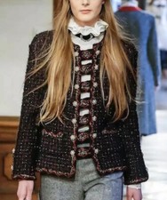 NWT CHANEL Black/Navy/Red/Gold TWEED MILITARY JACKET COAT Size 50 $15K