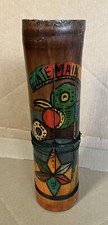 Vntg Bamboo Tongue Drum Guatemala Hand Crafted Painted Parrot, Star Flower, Log