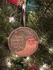 New Kurt Adler 3.3" Sage Green  Soft White Crescent Santa Christmas Ornament B