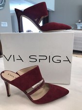 New VIA SPIGA CORALIA SUEDE/WOOL SLIDE HEEL burgundy.SZ 7.5 RETAIL 225