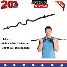 Barbell Standard 1-Inch Threaded Solid Super Curl Bar, Build Muscle, Gym, Black.