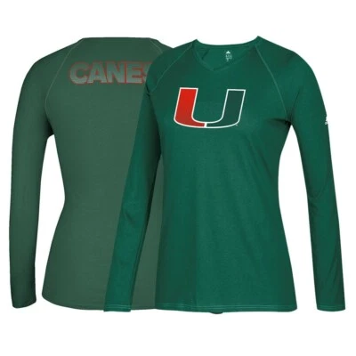 Miami Hurricanes NCAA Adidas Women's Dark Green Climalite Long Sleeve T-Shirt