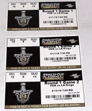 3 2018 VEGAS GOLDEN KNIGHTS NHL Stanley Cup Round 1 Playoff Ticket Stub LA Kings