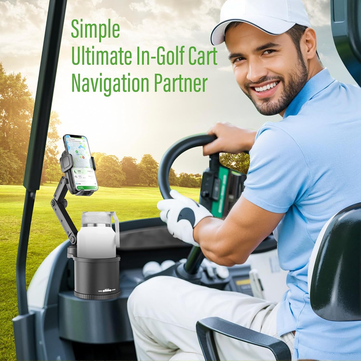 Golf Cart Heater Cup Holder W/ Phone Mount, Adjustable Holder for Yamaha EZGO 