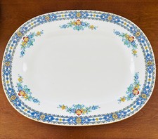 ANTIQUE MINTON LUXOR B1005 14” SERVING PLATTER BLUE FLORAL W/ BEADED BORDER