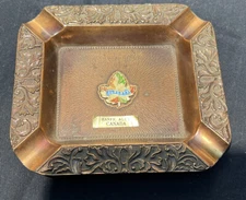 Vintage Alberta, Canada Copper Metal Ashtray, Banff, Alta  4”