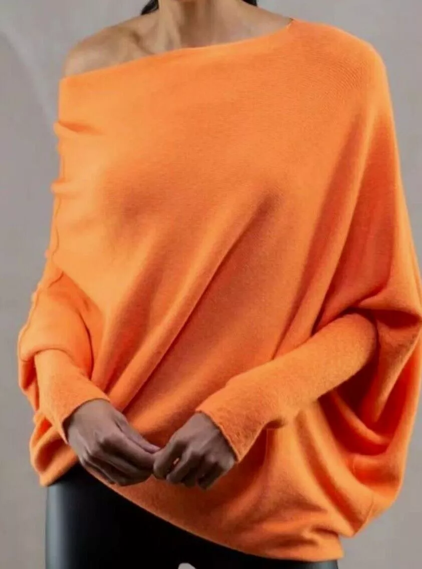 Nouveau pull à manches longues décontracté uni doux tricot doux pour femmes Lagenlook Slouch Batwing