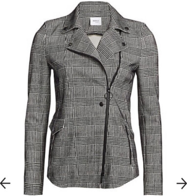 Akris Punto $1390 Glen Check Asymmetrical Black White Zip Jacket NWT Size 12