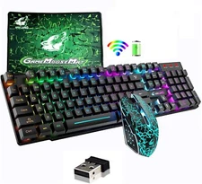 Wireless USB Gaming Keyboard Mouse Set Rainbow Backlit 104-key For PS4 PC Laptop