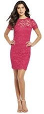 V BY VERY Scallop Back Lace Dress in Cerise Shocking Pink UK 16 NEW WITH TAGS